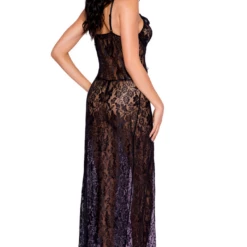 Music Legs Black Lace Open Front Lingerie Gown 7 Music Legs Black Lace Open Front Lingerie Gown