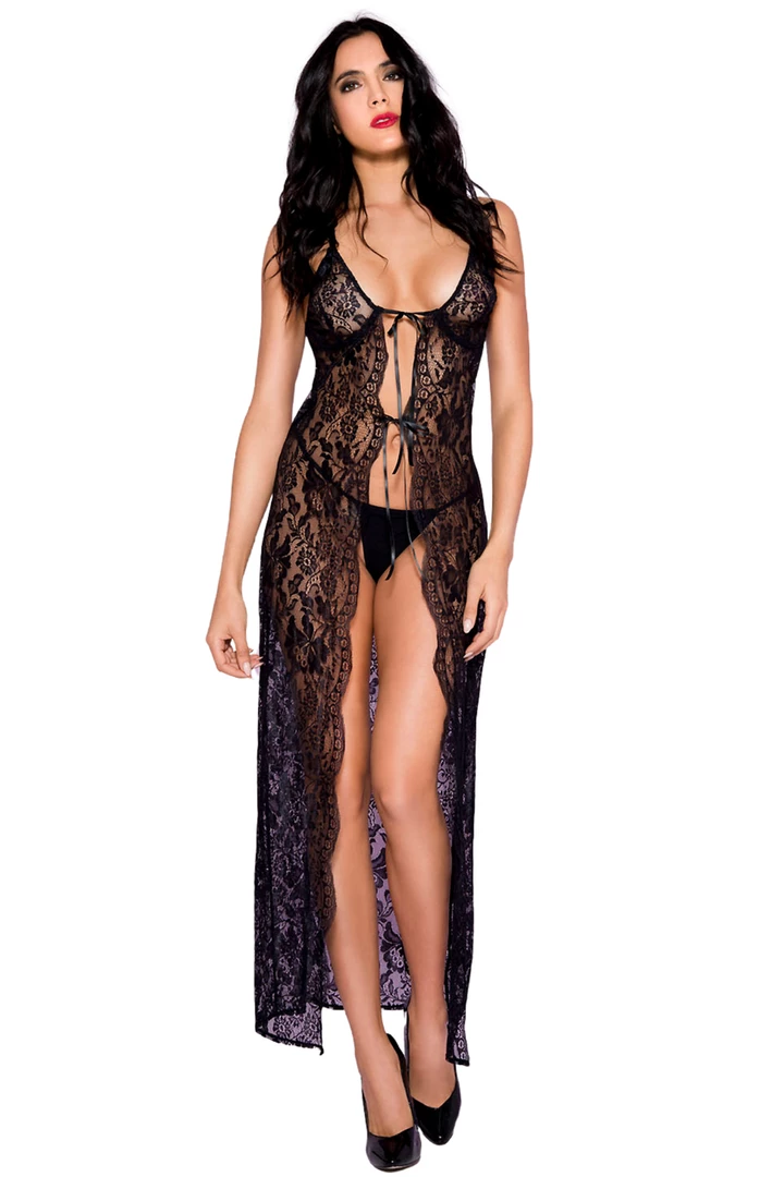 Music Legs Black Lace Open Front Lingerie Gown 4 Music Legs Black Lace Open Front Lingerie Gown