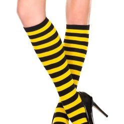 Music Legs Black And Yellow Striped Knee High Stockings Hosiery