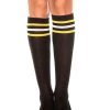 Music Legs Black, Yellow, And White Striped Knee Highs Hosiery