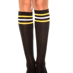 Music Legs Black, Yellow, And White Striped Knee Highs Hosiery
