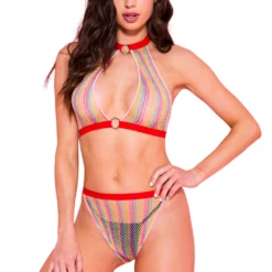 Music Legs Lingerie 90's Dance Party Rainbow Fishnet Bra & Panty