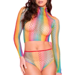 Music Legs Rainbow Fishnet Crop Top And Panty Lingerie