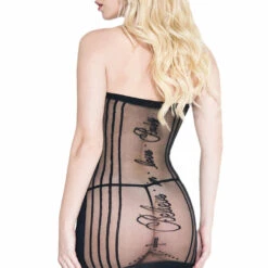 Music Legs Lingerie Love Quotes Sheer Striped Mini Body Stocking Dress 6 Music Legs Lingerie Love Quotes Sheer Striped Mini Body Stocking Dress