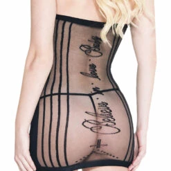 Music Legs Lingerie Love Quotes Sheer Striped Mini Body Stocking Dress 7 Music Legs Lingerie Love Quotes Sheer Striped Mini Body Stocking Dress