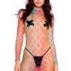 Music Legs Rainbow Striped Fishnet Long Sleeve Mini Dress