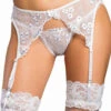 Shirley Of Hollywood White Embroidered Sequin Garter Belt Lingerie