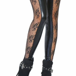 Leg Avenue Lingerie Wet Look & Lace Garter Thigh Highs