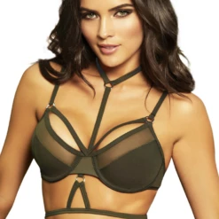 Seven Til Midnight Olive Mesh Harness Bra Lingerie