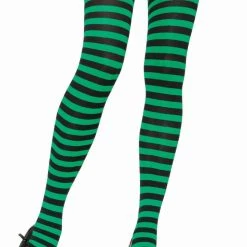 Leg Avenue Black And Kelly Green Striped Pantyhose