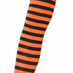 Leg Avenue Black And Orange Striped Pantyhose Hosiery