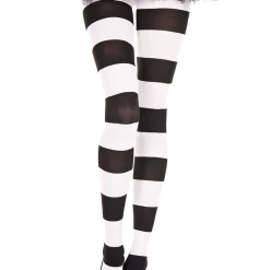 Music Legs Black And White Wide Striped Pantyhose
