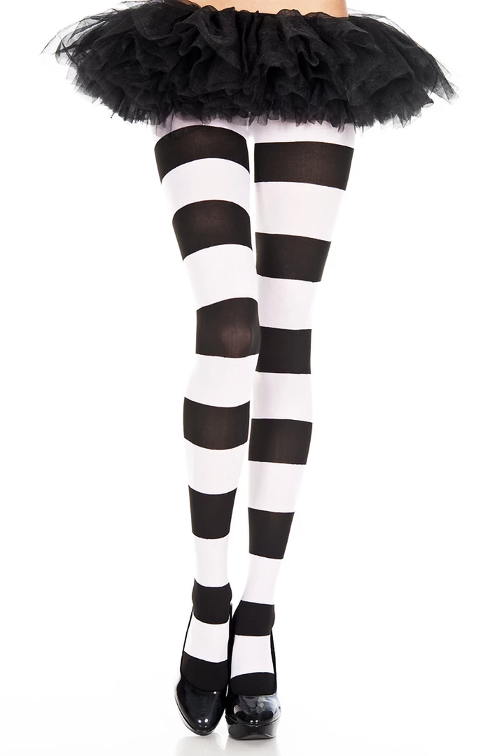 Music Legs Black And White Wide Striped Pantyhose 1 Music Legs Black And White Wide Striped Pantyhose