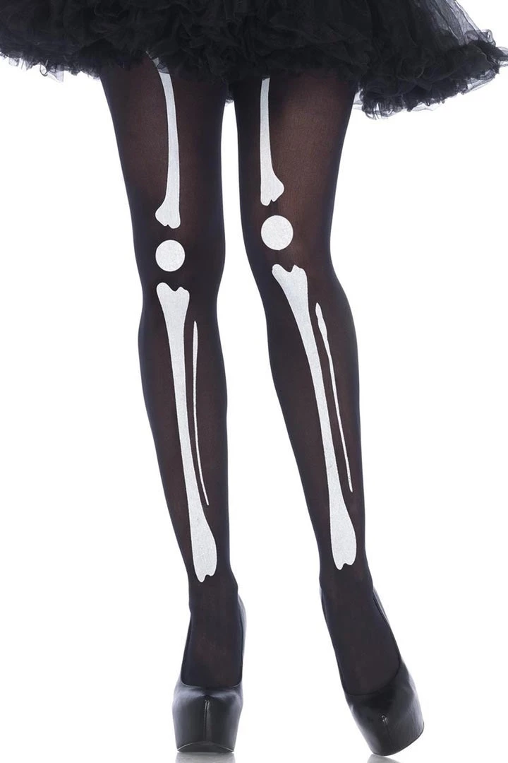 Leg Avenue Hosiery Black Skeleton Print Pantyhose 1 Leg Avenue Hosiery Black Skeleton Print Pantyhose