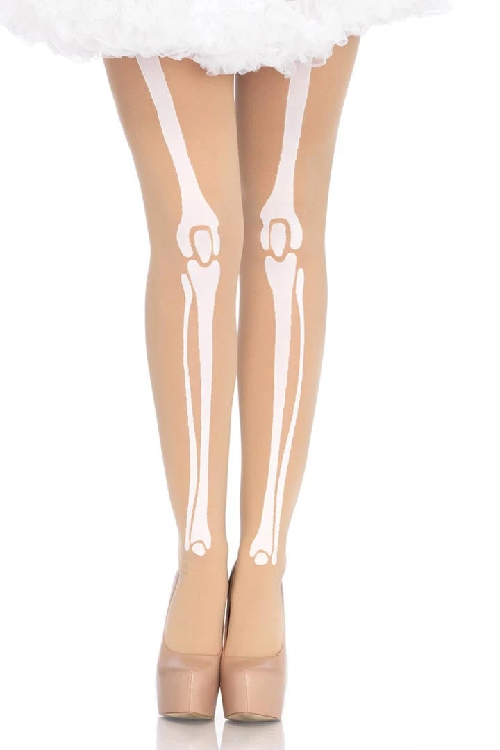 Leg Avenue Beige Skeleton Print Pantyhose Hosiery 1 Leg Avenue Beige Skeleton Print Pantyhose Hosiery