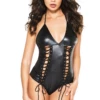 Music Legs Lingerie Black Wet Look Lace Up Teddy