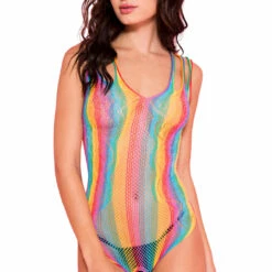 Music Legs Crotchless Rainbow Striped Teddy Teddy Lingerie