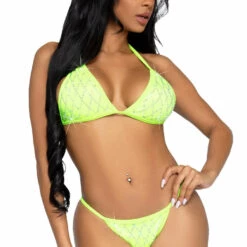 Leg Avenue Domino Lime Rhinestone Bikini Set Bra Sets