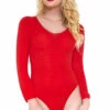 Music Legs Red Long Sleeve Opaque Teddy Lingerie
