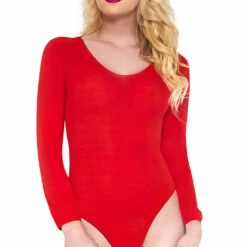 Music Legs Red Long Sleeve Opaque Teddy Lingerie