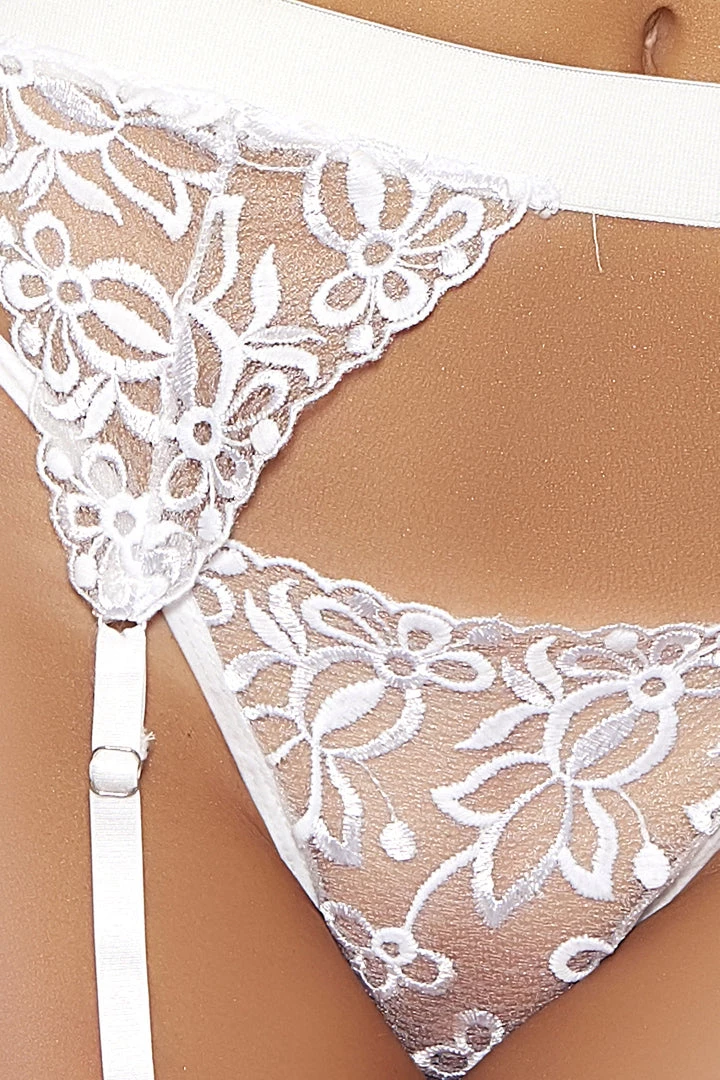 Popsi Lingerie White Blooming Lace Bralette And Garter Set 3 Popsi Lingerie White Blooming Lace Bralette And Garter Set
