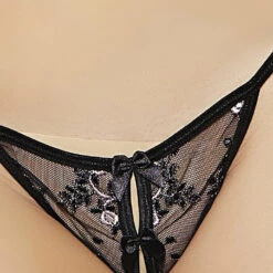 Popsi Lingerie Embroidered Black Open Cup Bra & Crotchless Panty 7 Popsi Lingerie Embroidered Black Open Cup Bra & Crotchless Panty