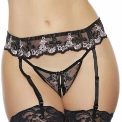 Popsi Embroidered Floral Garter Belt Lingerie