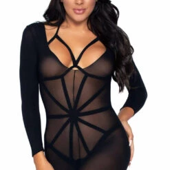 Leg Avenue Two Piece Black Harness Teddy Overlay Bodystocking