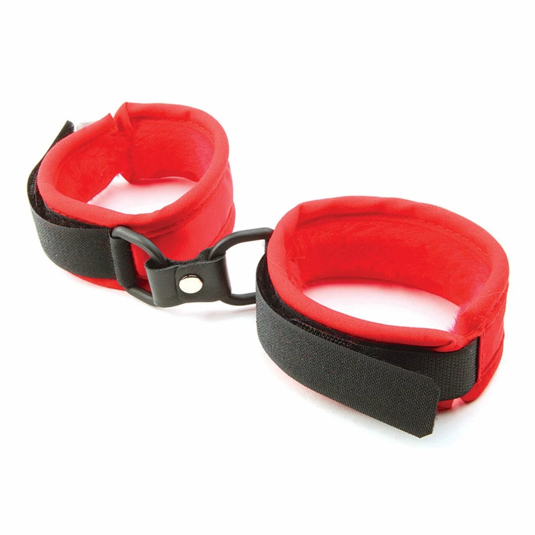 Entrenue Accessories Red Faux Fur Handcuffs 1 Entrenue Accessories Red Faux Fur Handcuffs