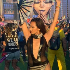 Shirley Of Hollywood Gold Chains Wet Look Sheer Bodysuit Lingerie