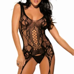 Shirley Of Hollywood Lingerie Floral Suspender Crotchless Body Stocking