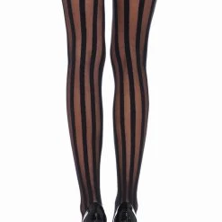 Leg Avenue Black Vertical Striped Thigh Highs Hosiery