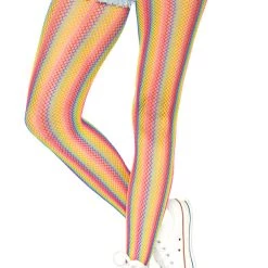 Leg Avenue Hosiery Rainbow Striped Fishnet Pantyhose Tights