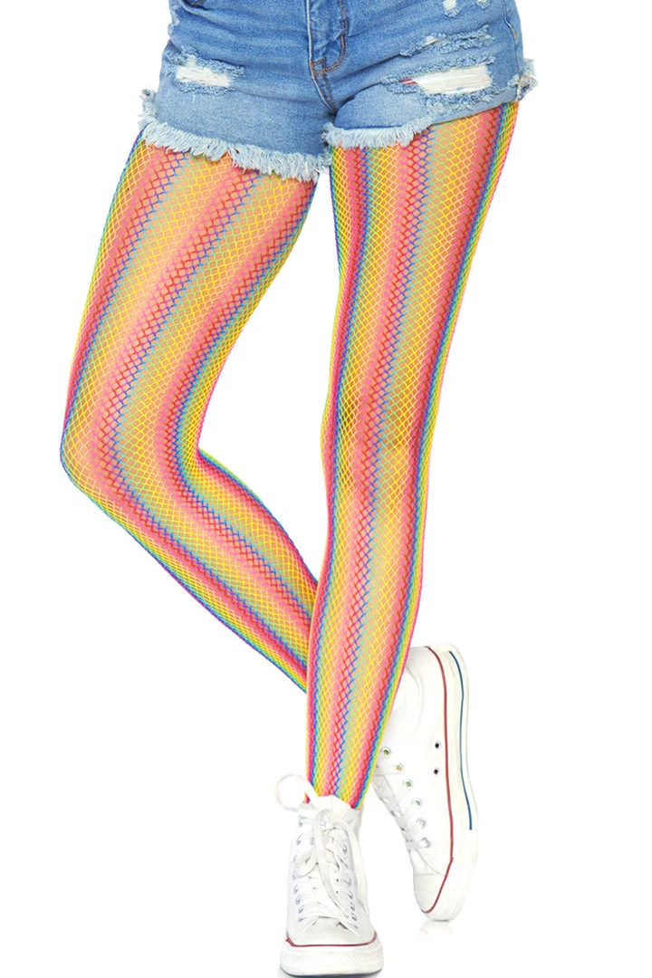 Leg Avenue Hosiery Rainbow Striped Fishnet Pantyhose Tights 1 Leg Avenue Hosiery Rainbow Striped Fishnet Pantyhose Tights