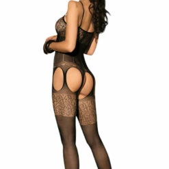BL Brands Crotchless Floral Lace Body Stocking - Black Lingerie