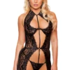Shirley Of Hollywood Black Open Back Stretch Lace Chemise Lingerie
