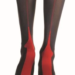 Leg Avenue Black Thigh High Stockings With Red Cuban Heel