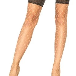 Leg Avenue Nude Diamond Net Tights With Faux Lace Tops