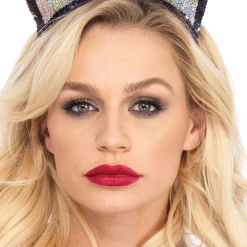 Leg Avenue Silver And Black Sequin Cat Ears Costume Accessory