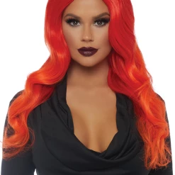 3WISHES Accessories Orange Ombre Long Wavy Wig