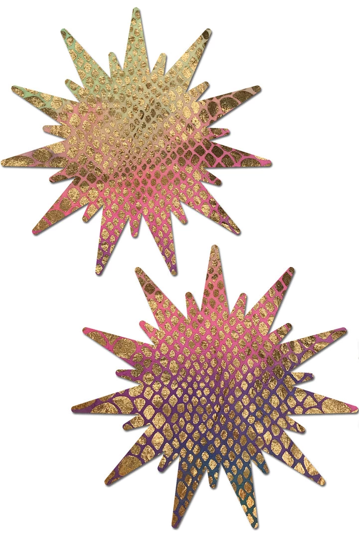 Pastease Gold Snake Print Tie-Dye Sunburst Pasties 1 Pastease Gold Snake Print Tie-Dye Sunburst Pasties