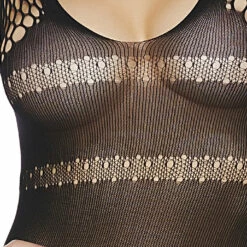 Popsi Black Striped Fishnet Bodystocking Dress