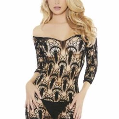 Popsi Feathered Black Bodystocking Dress
