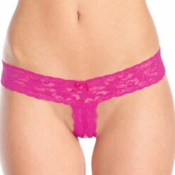 Be Wicked Plus Size Hot Pink Crotchless Lace Thong