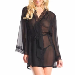 Be Wicked Black Mesh Sheer Robe & Lace Robes