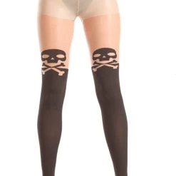 Be Wicked Hosiery Sheer Pantyhose With Skull And Crossbones