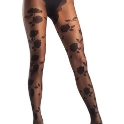 Be Wicked Elegant Rose Pattern Opaque Pantyhose Hosiery