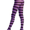 Be Wicked Black And Purple Wide Striped Pantyhose Hosiery