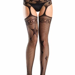 Be Wicked 2-in-1 Star Pattern Thigh Highs & Fishnet Garter Belt