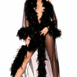 Be Wicked Glamorous Black Floor Length Feather Robe Lingerie